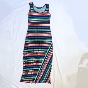 Womens Ellen Tracy 4 Maxi Dress Sleeveless Multicolor Striped Asymmetrical